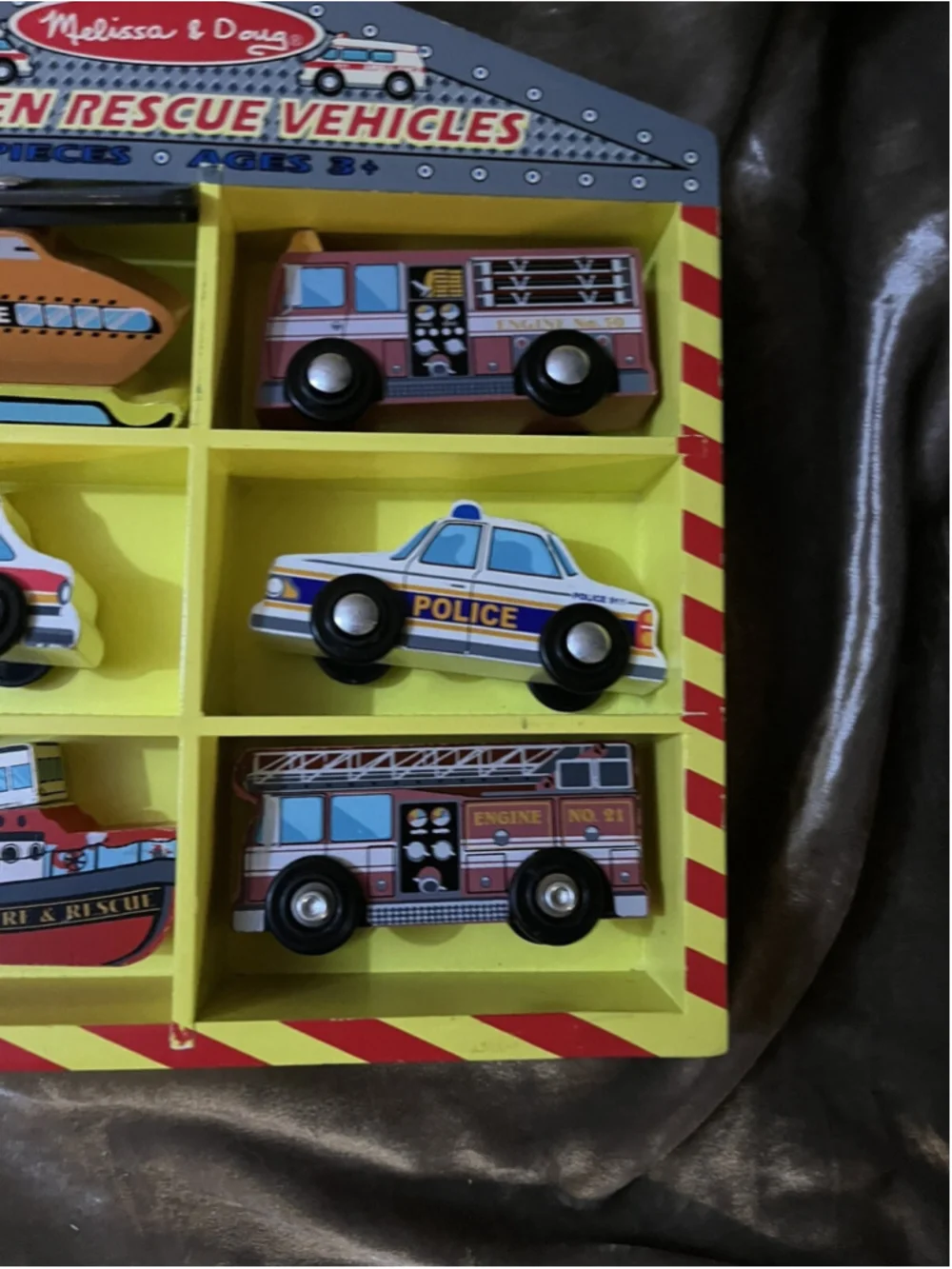 Melissa & Doug Wooden Rescue Vehicles Firetruck Police Car Educational Toy